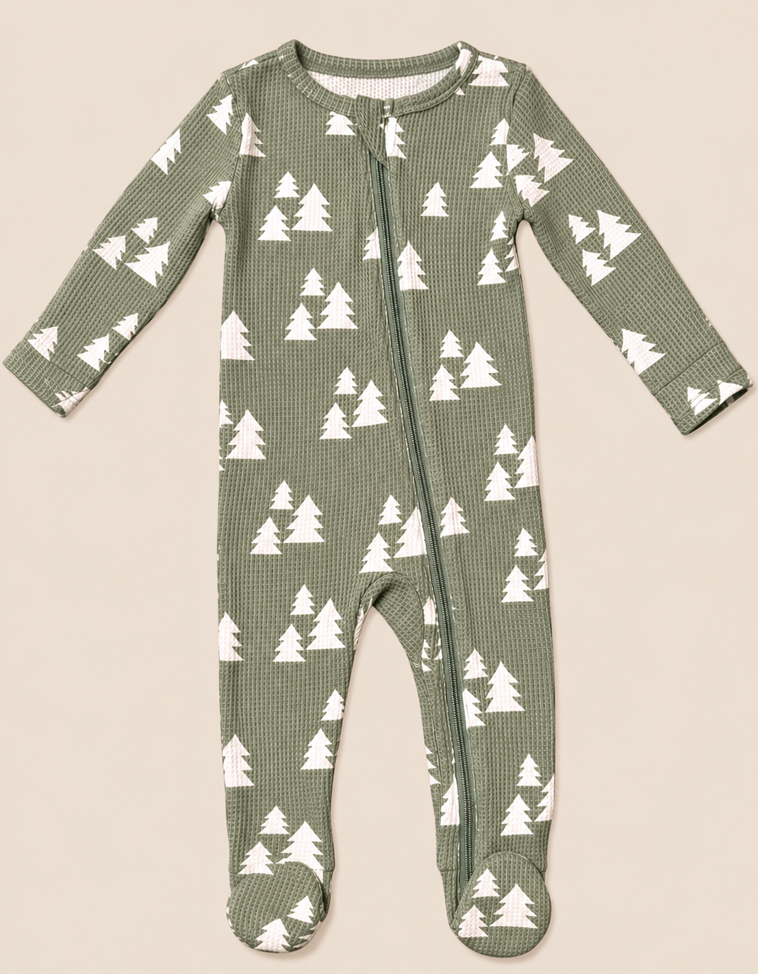 Waffle 2 Way Zip Footie - Trees