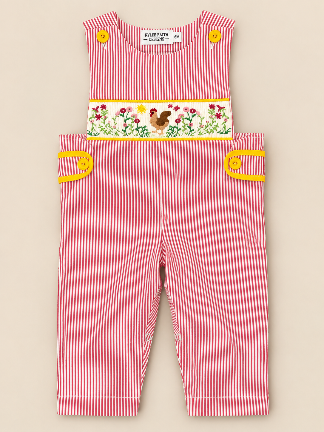 Autumn Rooster Smock Embroidered Romper