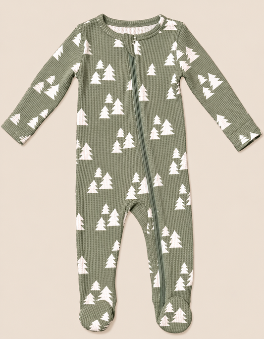 Waffle 2 Way Zip Footie - Trees