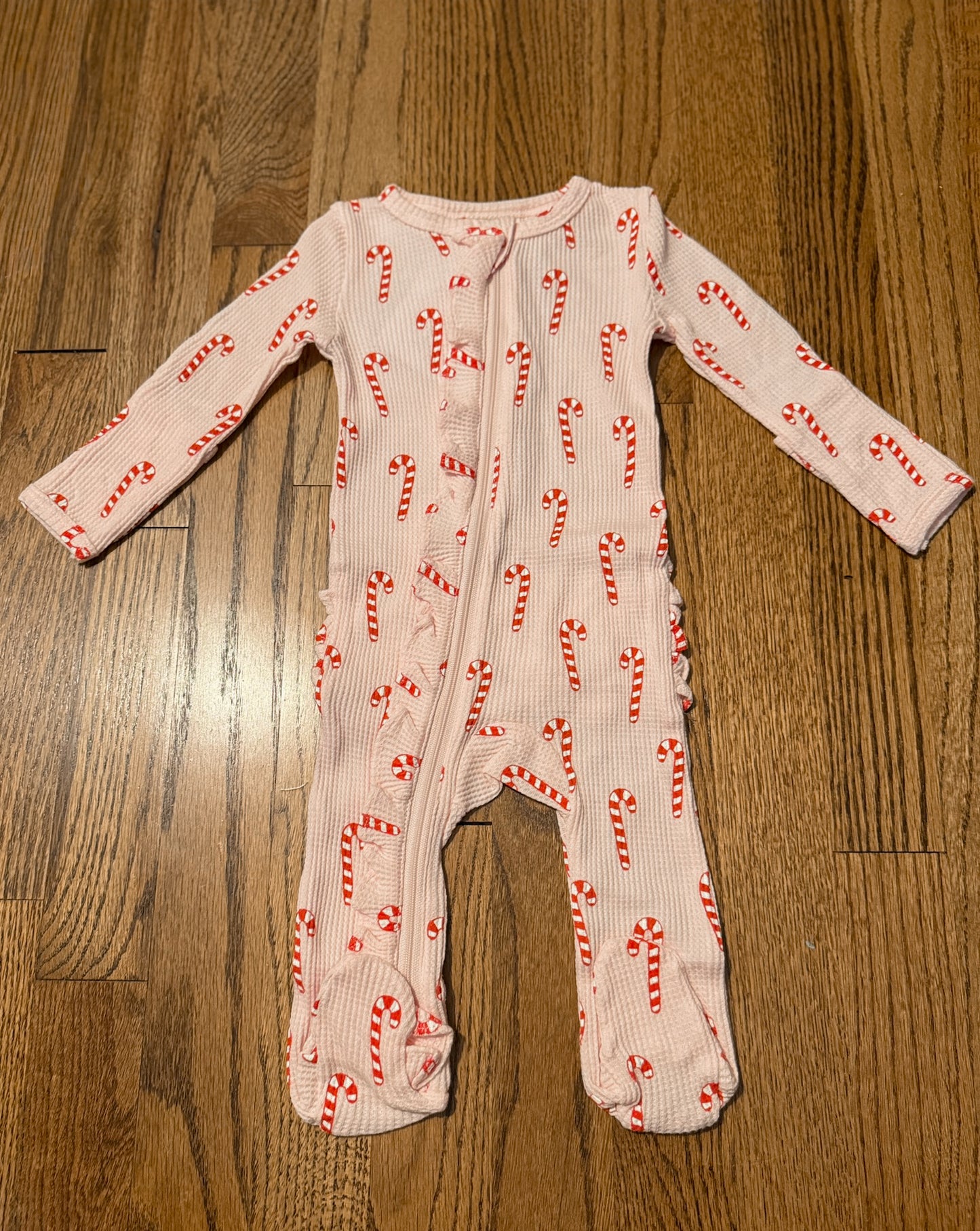 Waffle Ruffle Zip Footie - Candy Canes