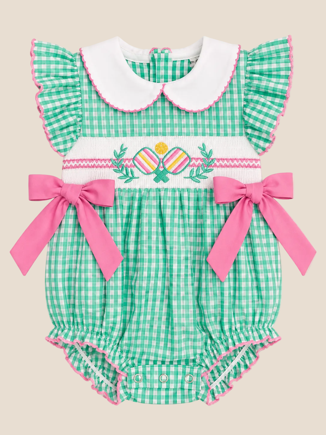 Pickleball Smocked Embroidered Romper