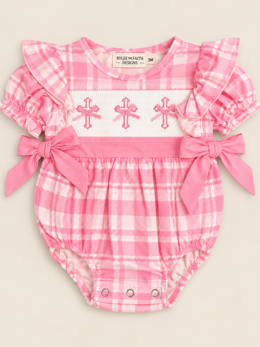 Cross Smocked Embroidered Romper