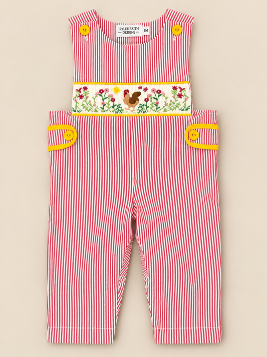Autumn Rooster Smock Embroidered Romper